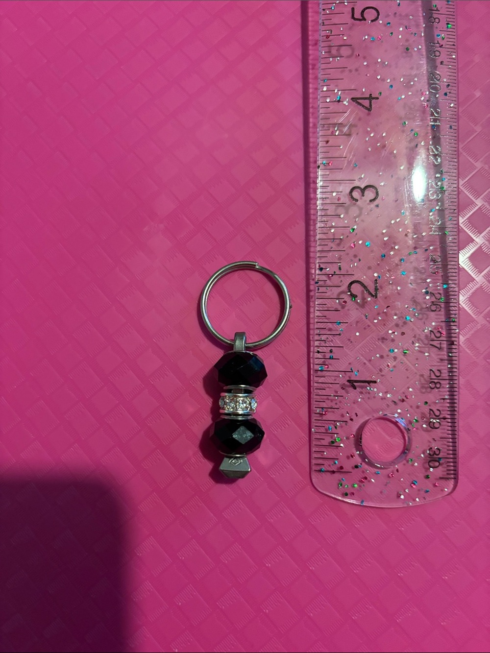Black Beaded Keyring with Crystal Accent